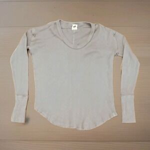 We The Free People Latte Blues Knit Thermal Top Sz Medium  Tunic Tan Long Sleeve